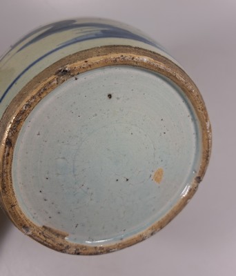 27018053m - Paar Ingwertöpfe, China, um 1880, blaue Bemalung, umlaufende Landschaften, ohne Deckel, ...