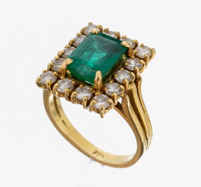 Image 18 kt Gold Smaragd-Brillant-Ring, GG 750/000, facett. Smaragd ca. 2.00 ct, 14 ...