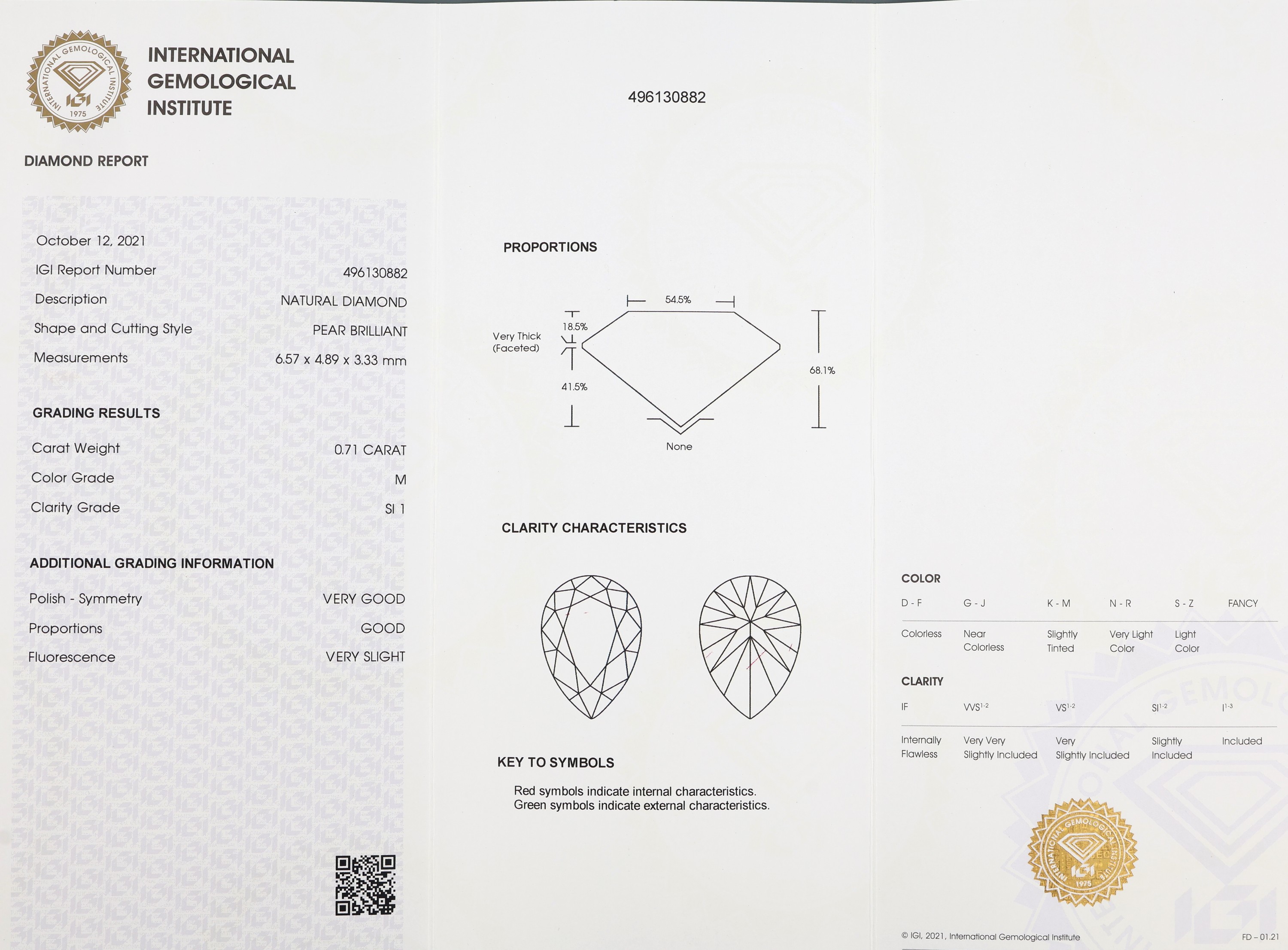 Detail a: Loser Diamant 0.71 ct Getönt (M)/si 1, facett.Tropfen, eingeschweißt, IGI Diamond Report 12/2021