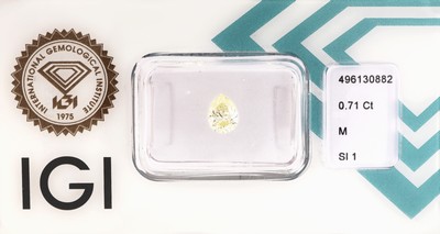 Image Loose diamond 0.71 ct Cape (M)/si 1 , bevelled pear, sealed, IGI Diamond Report 12/2021