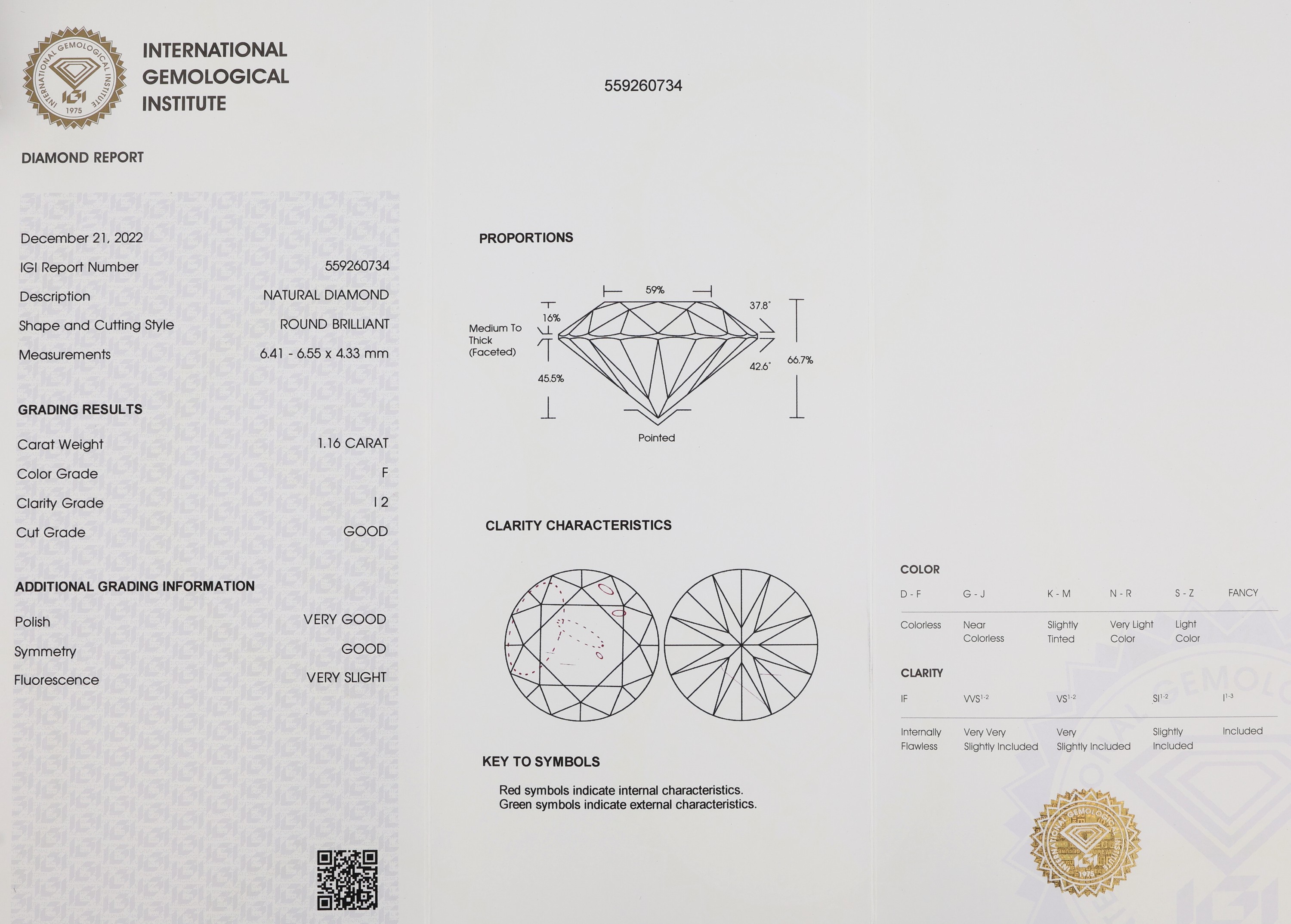 Detail a: Loser Brillant 1.16 ct feines Weiß (F)/p 2, eingeschweißt, IGI Diamond Report 12/2022