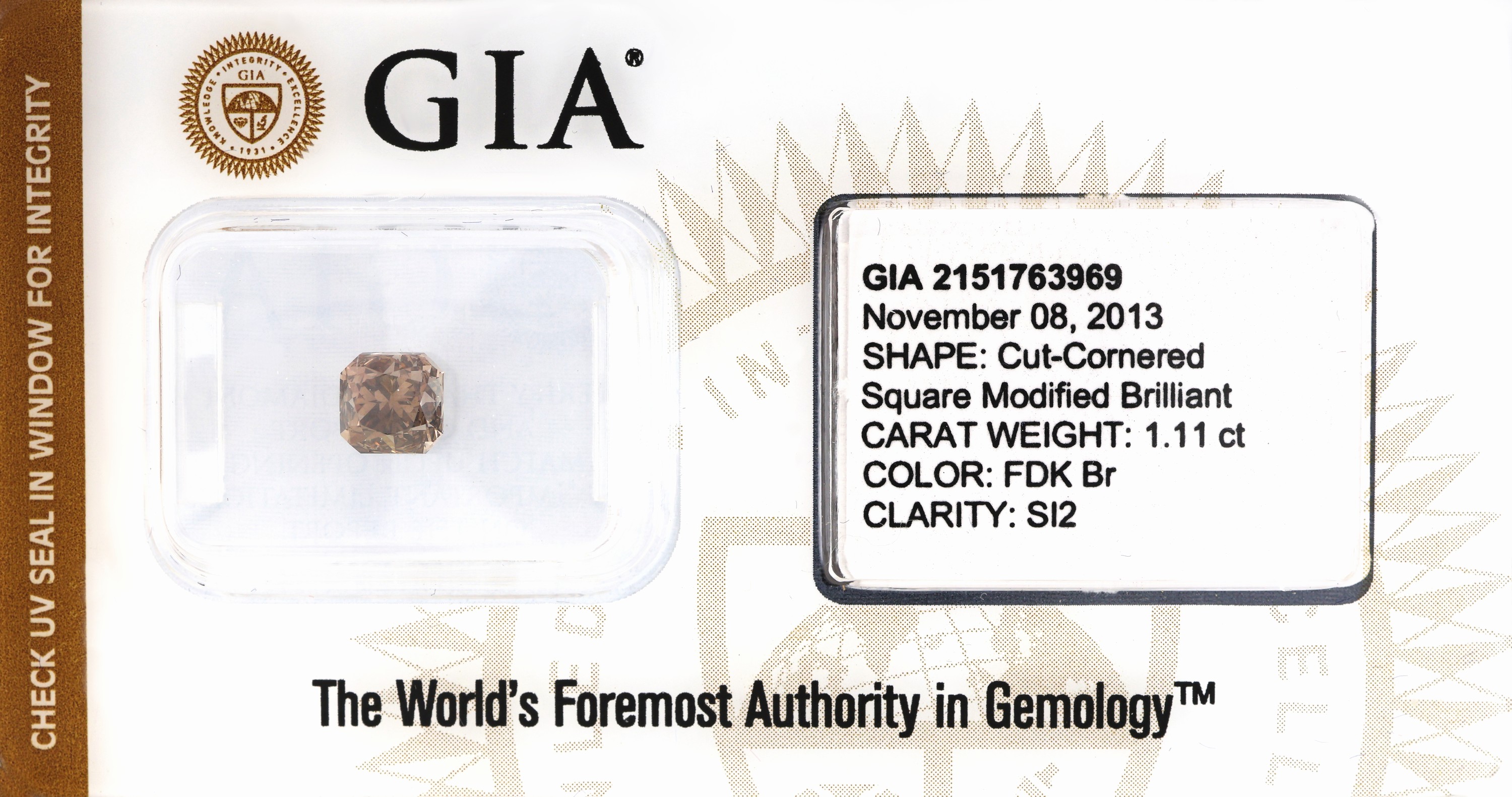 Image 27018729 - Loser Diamant Radiant 1.11 ct natural fancy dark brown/si 2, eingeschweißt, GIA Report ...