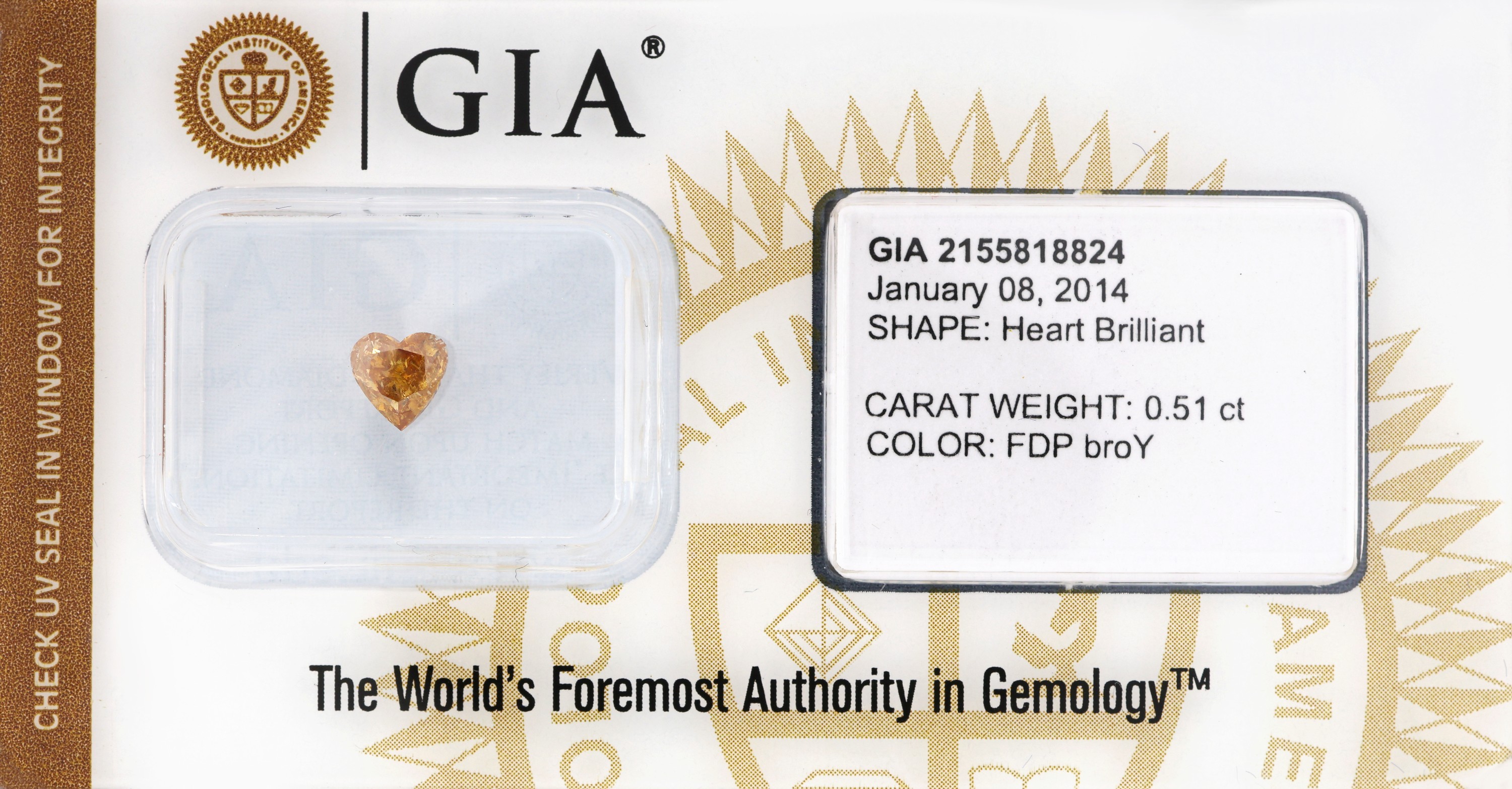 Image 27018730 - Loses Diamant Herz 0.51 ct natural fancy deep brownish orangy yellow, eingeschweißt, GIA ...
