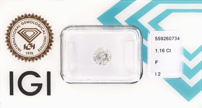 Image Loser Brillant 1.16 ct feines Weiß (F)/p 2, eingeschweißt, IGI Diamond Report 12/2022