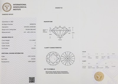 27018717a - Loser Brillant 1.16 ct feines Weiß (F)/p 2, eingeschweißt, IGI Diamond Report 12/2022