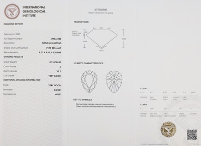 27018728a - Loser Diamant 0.73 ct l. get. Weiß (J)/vs 2, facett. Tropfen, eingeschweißt, IGI-Report ...