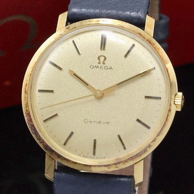 27018884a - OMEGA Geneve Armbanduhr in GG 585/000 Referenz 1317021, Schweiz um 1969, Handaufzug, 3- ...
