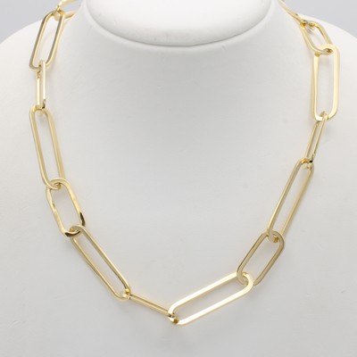 27018889a - Gliederkette, GG 750/000, ovale, kantige Glieder, integrierte Schließe, L. ca. 46 cm