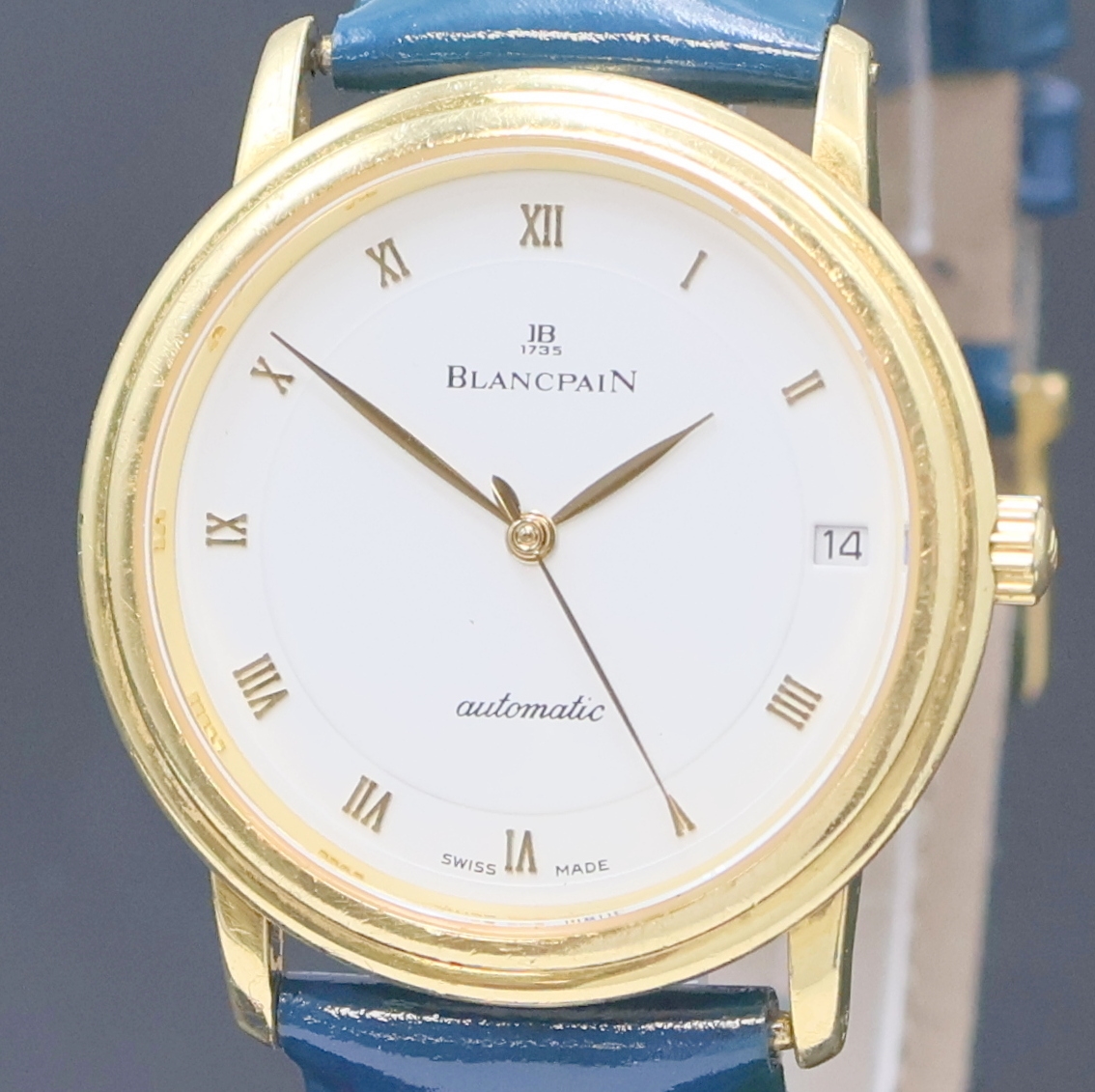 Detail a: BLANCPAIN hochfeine Herrenarmbanduhr Serie Villeret in GG 750/000, Automatik, Schweiz um 1998, 3-teil. Goldgeh. inkl. Lederband m. orig. GG 750/000 ...