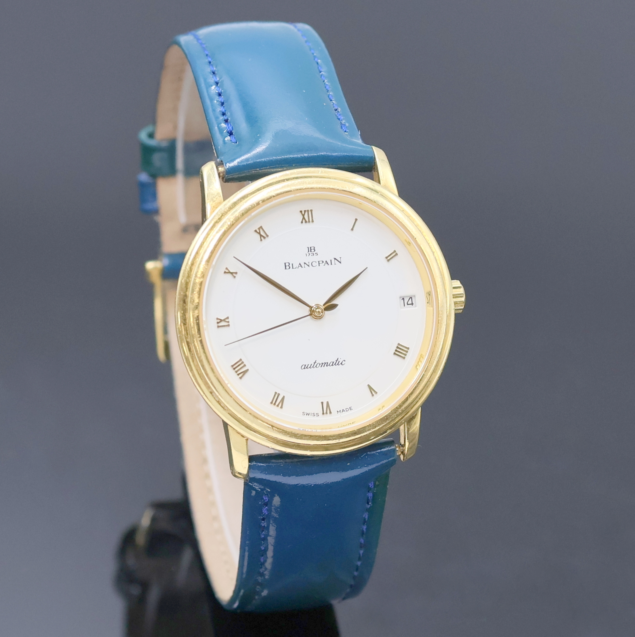 Detail b: BLANCPAIN hochfeine Herrenarmbanduhr Serie Villeret in GG 750/000, Automatik, Schweiz um 1998, 3-teil. Goldgeh. inkl. Lederband m. orig. GG 750/000 ...