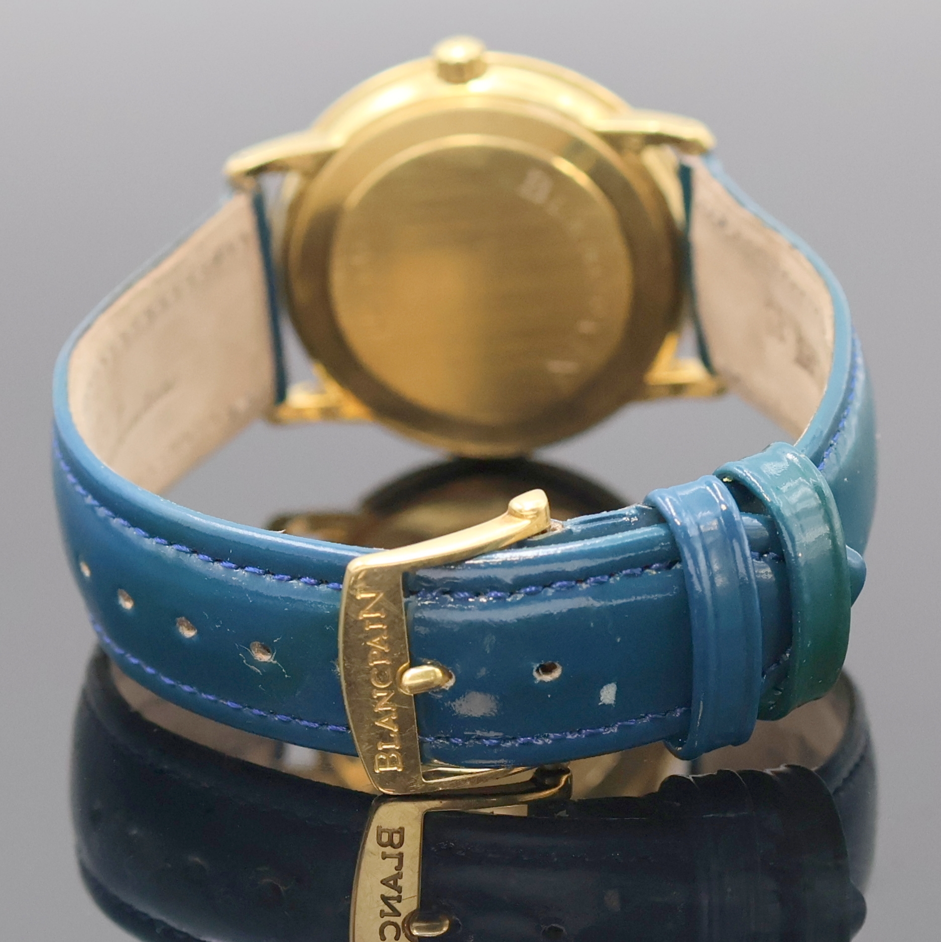 Detail c: BLANCPAIN hochfeine Herrenarmbanduhr Serie Villeret in GG 750/000, Automatik, Schweiz um 1998, 3-teil. Goldgeh. inkl. Lederband m. orig. GG 750/000 ...