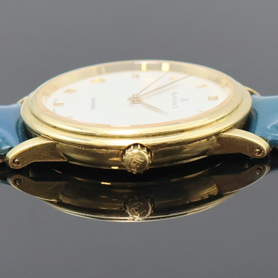 Detail d: BLANCPAIN hochfeine Herrenarmbanduhr Serie Villeret in GG 750/000, Automatik, Schweiz um 1998, 3-teil. Goldgeh. inkl. Lederband m. orig. GG 750/000 ...