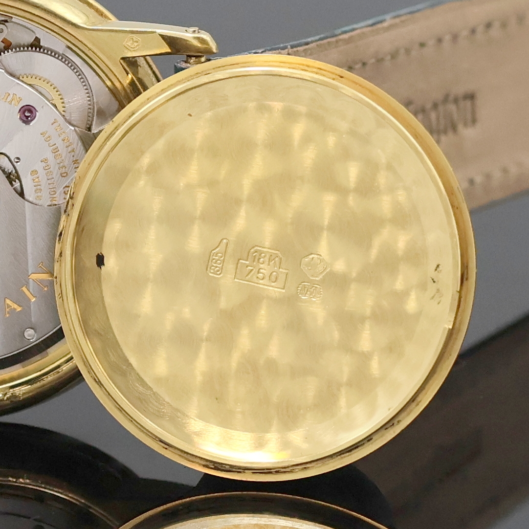 Detail i: BLANCPAIN hochfeine Herrenarmbanduhr Serie Villeret in GG 750/000, Automatik, Schweiz um 1998, 3-teil. Goldgeh. inkl. Lederband m. orig. GG 750/000 ...
