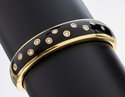 Image 18 kt Gold Brillant-Email-Armreif, GG 750/000, 15 Brillanten zus. ca. 0.50 ct Weiß/si, ...