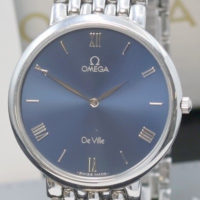 27018906a - OMEGA De Ville flache Armbanduhr in Edelstahl, Schweiz um 1990, quarz, 2-teil. Geh. ...