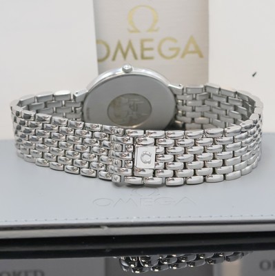 27018906c - OMEGA De Ville flache Armbanduhr in Edelstahl, Schweiz um 1990, quarz, 2-teil. Geh. ...