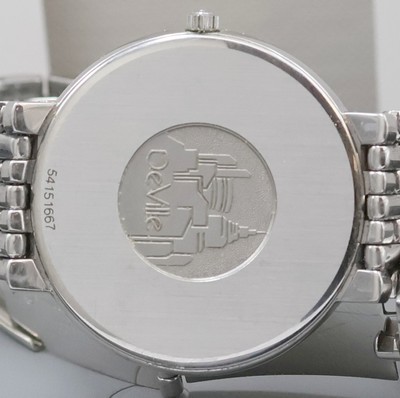 27018906e - OMEGA De Ville flache Armbanduhr in Edelstahl, Schweiz um 1990, quarz, 2-teil. Geh. ...