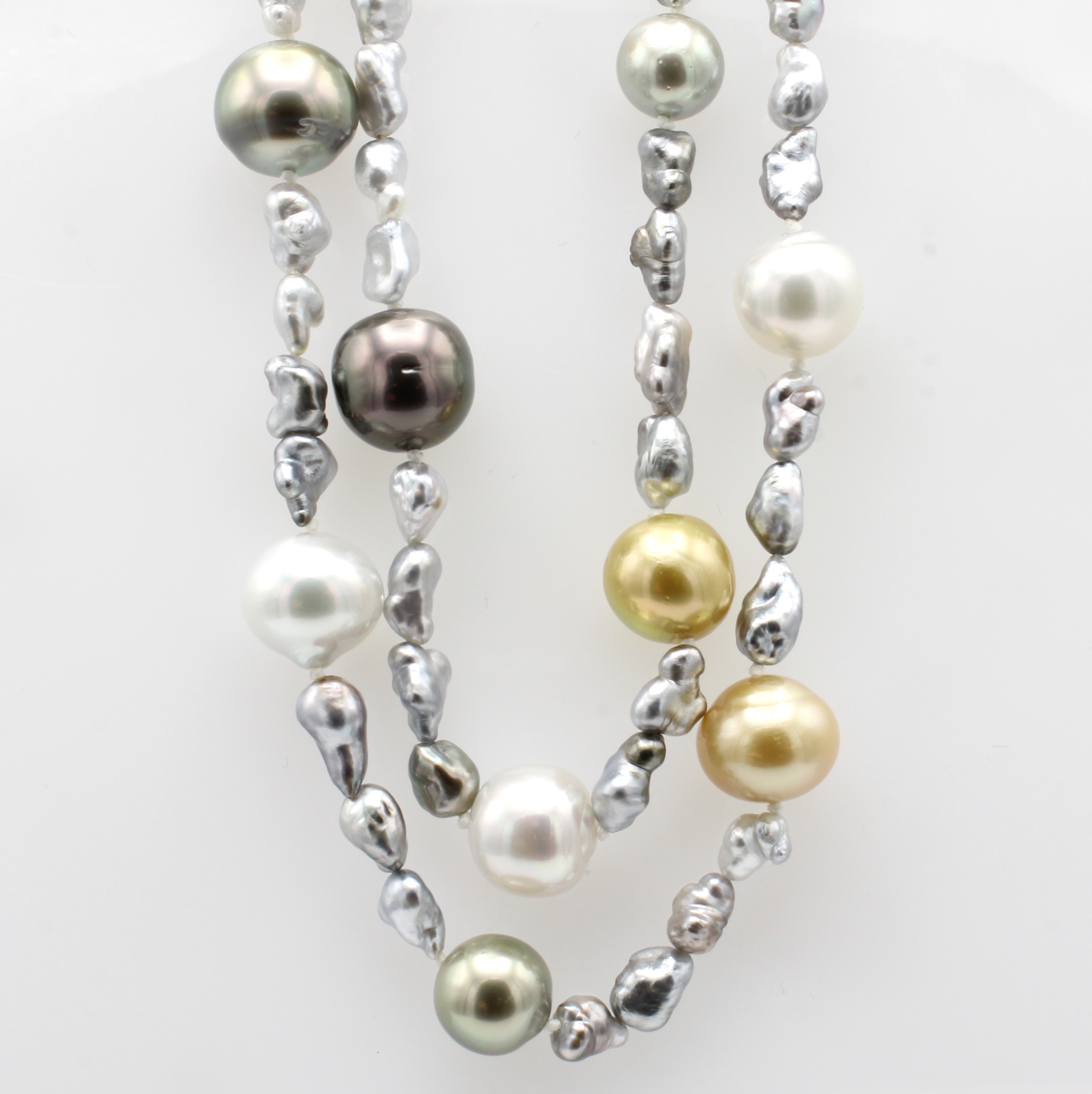 Image 27019261 - Lange Perlenkette, Karabinerschl. GG 585/000, Südsee-, Tahiti- u. Keshiperlen v. multi- ...