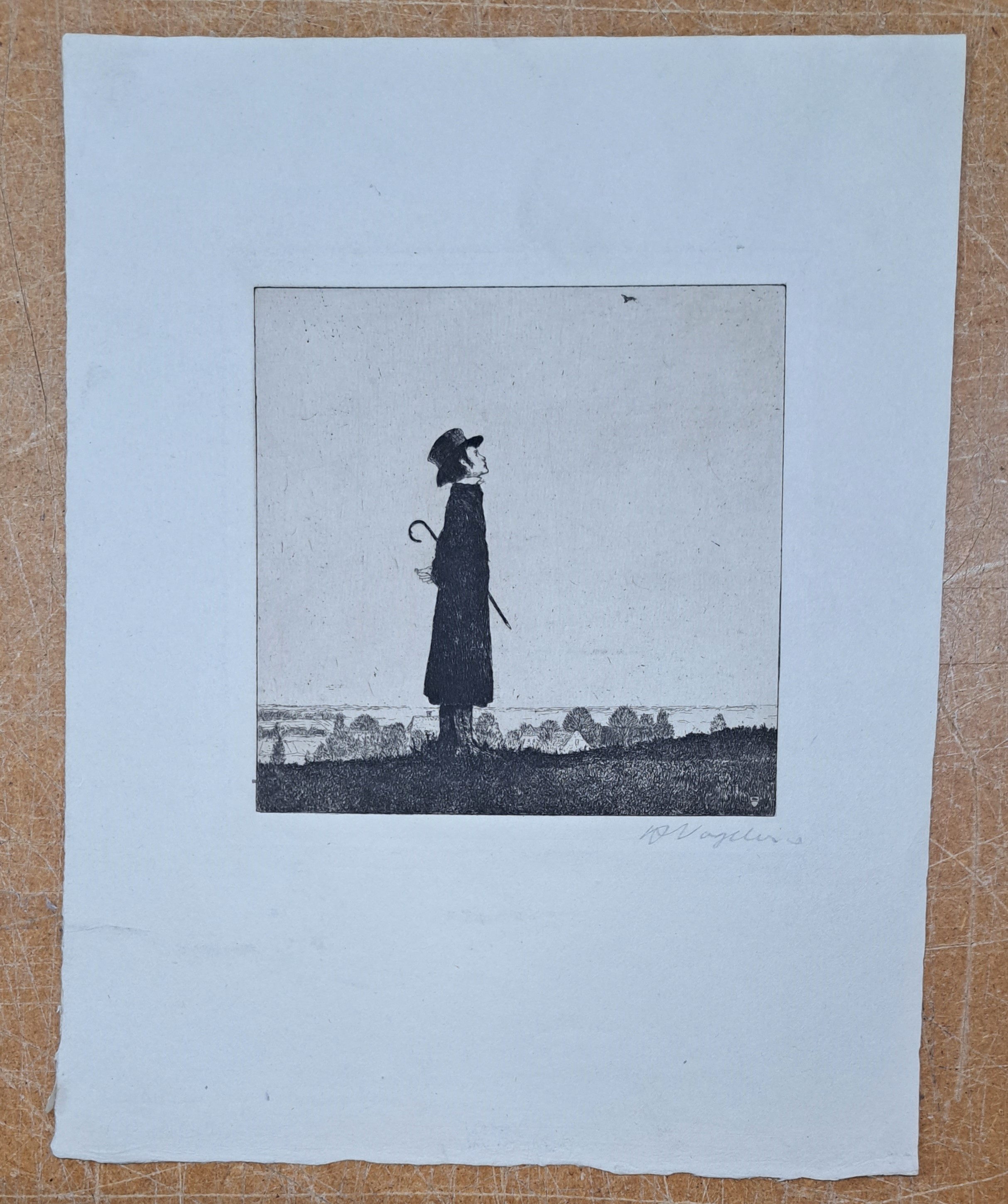 Detail a: Heinrich Vogeler, 1872 Bremen-1942 Karaganda, Die Lerche (Selbstbildnis), Radierung von 1899, handsign., leicht gebräunt, ca. 14x14, Abb. in: Rief, ...