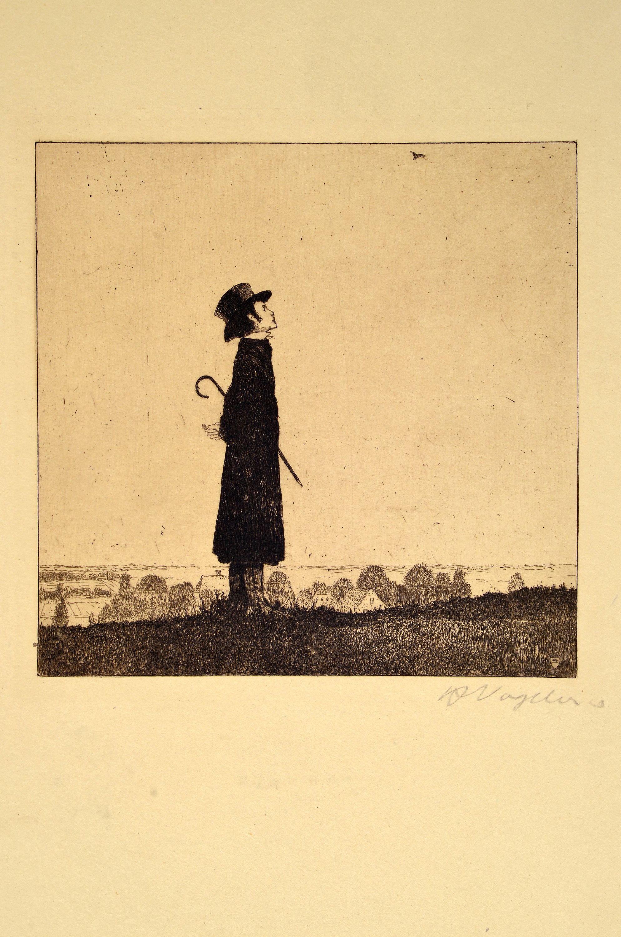 Detail k: Heinrich Vogeler, 1872 Bremen-1942 Karaganda, Die Lerche (Selbstbildnis), Radierung von 1899, handsign., leicht gebräunt, ca. 14x14, Abb. in: Rief, ...