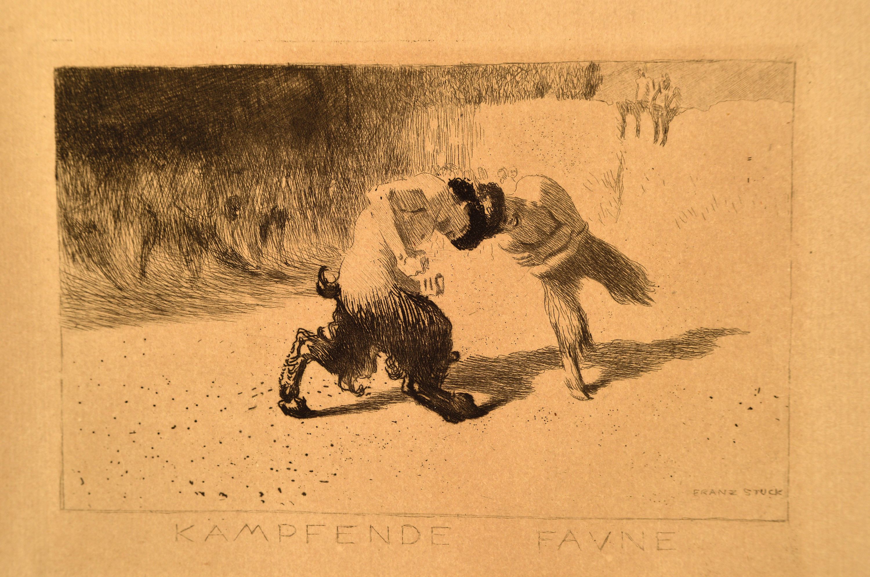 Detail k: Franz von Stuck, 1863 Tettenweis-1928 München, Kämpfende Faune, Radierung, rechts unten mit Bleistift handsign., ca. 10x14cm, gebräunt