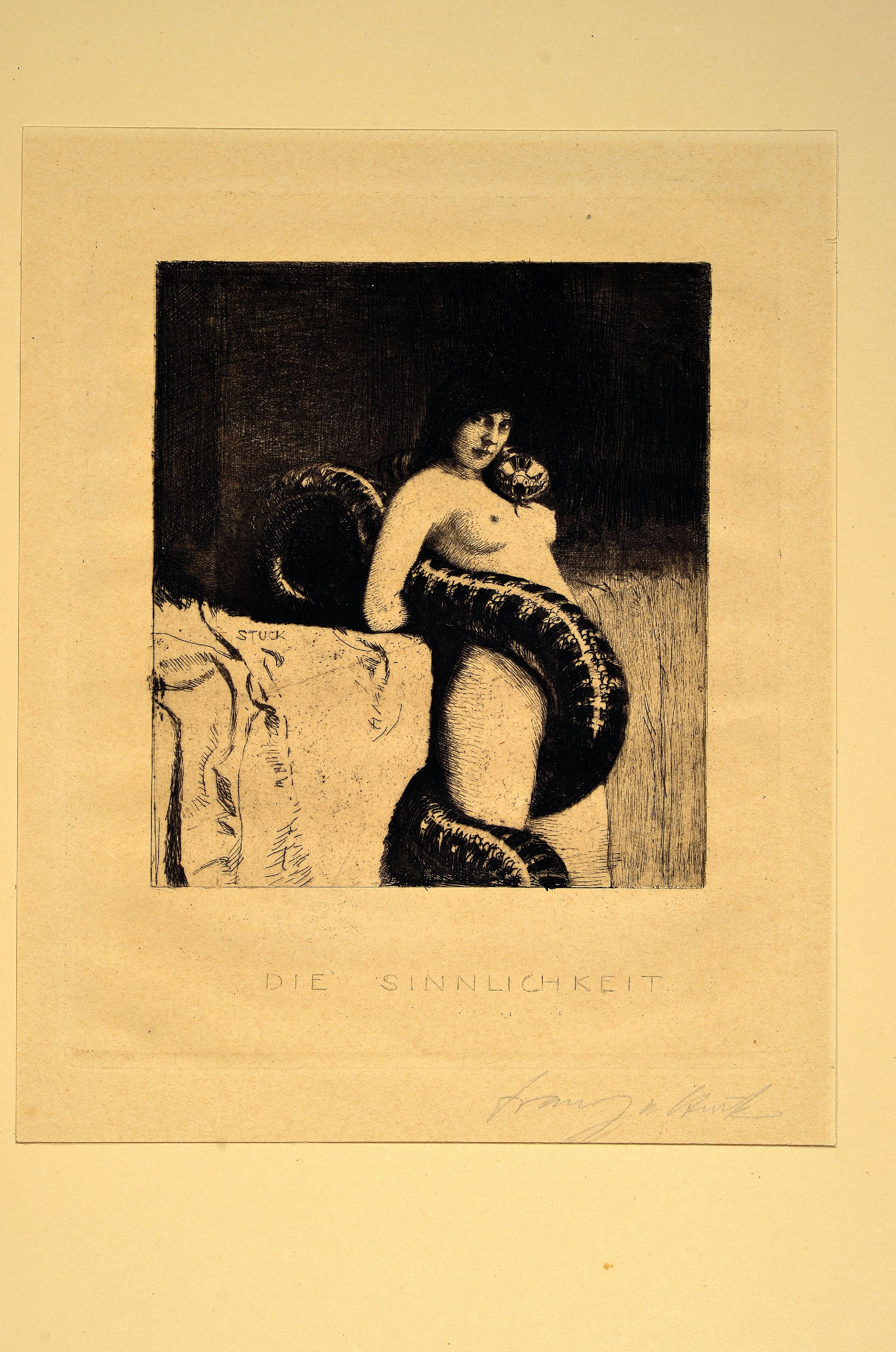 Detail k: Franz von Stuck, 1863 Tettenweis-1928 München, Die Sinnlichkeit, Radierung, rechts unten handsign., ca. 15.5x14cm, gebräunt