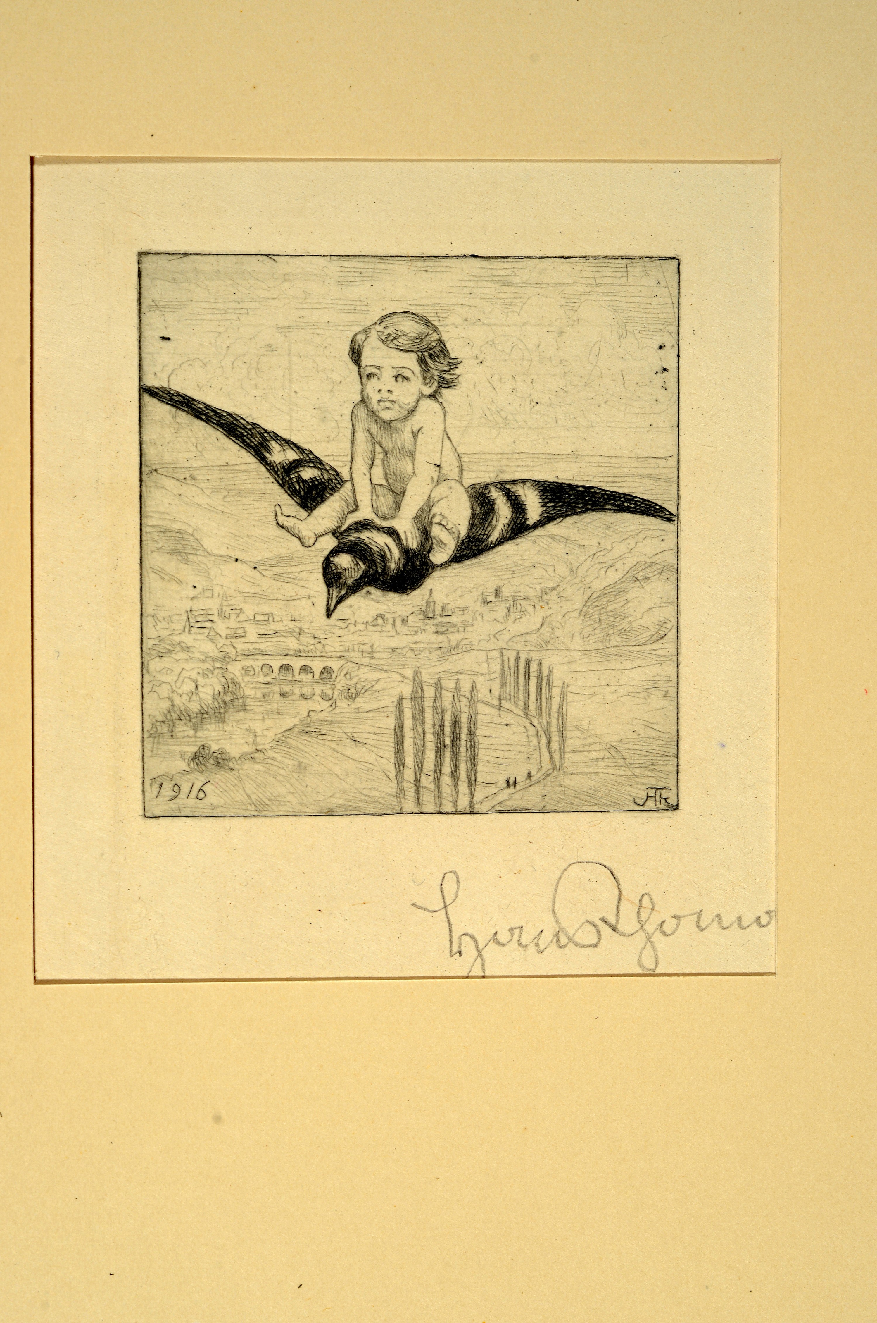 Detail a: Hans Thoma, 1839 Bernau-1924 Karlsruhe, 3 handsignierte Radierungen: 1) Schlafender Hirte, von 1897, ca. 26.5x22cm; 2) Wundervögel, von 1911, ca. ...