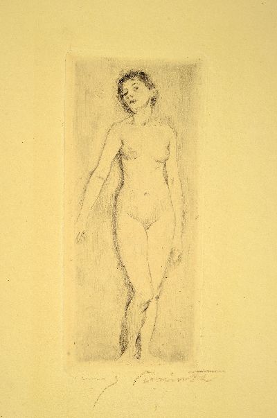 27019350k - Lovis Corinth, 1858 Tapiau-1925 Zandvoort, stehender weiblicher Akt, Radierung, unten ...