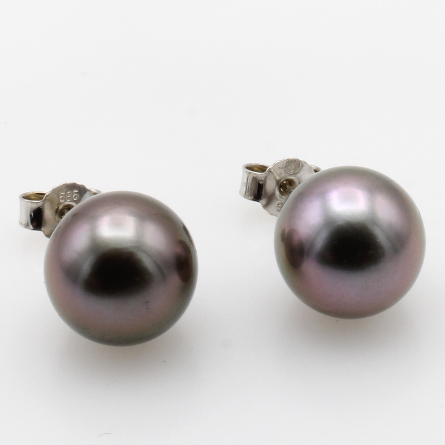 Image 27019455 - Paar Ohrstecker mit Tahitizuchtperlen, WG 585/000, runde Perlen v. grau/antrazithfarb. ...