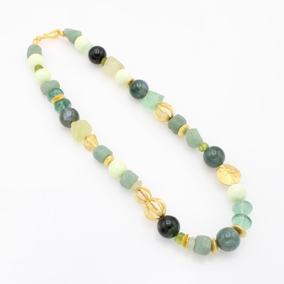 27019524b - Collier aus versch. Halbedelsteinen, Schließe u. Zwischenteile Silber verg., Achate und ...