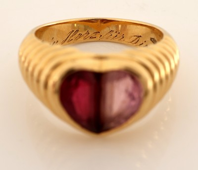 27019668e - 18 kt Gold BULGARI Turmalin-Ring, GG 750/000, facett. Rubellite zus. ca. 2.00 ct, ...