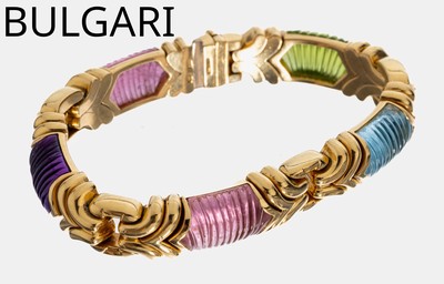 Image 18 kt Gold BULGARI Farbstein-Armband, GG 750/000, Mittelteil bes. mit facett. ...