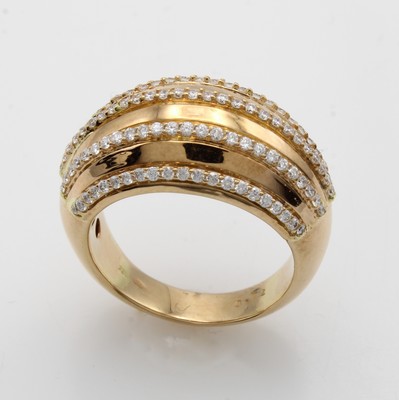 27019672a - Ring mit Brillanten, RoséG 750/000, Brill. in 5 Reihen gef. zus. ca. 0.72 ct feines ...