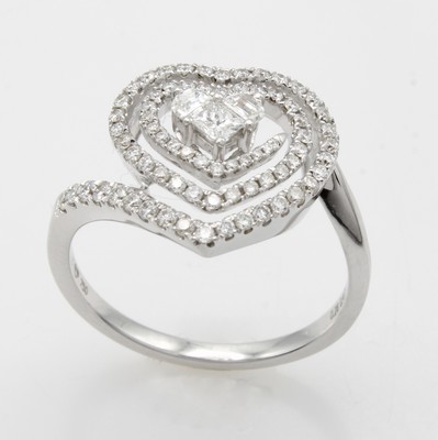 27019698a - Herzring mit Brillanten und Diamanten, WG 750/000, 3 Diam. (invisible setting) u. ...