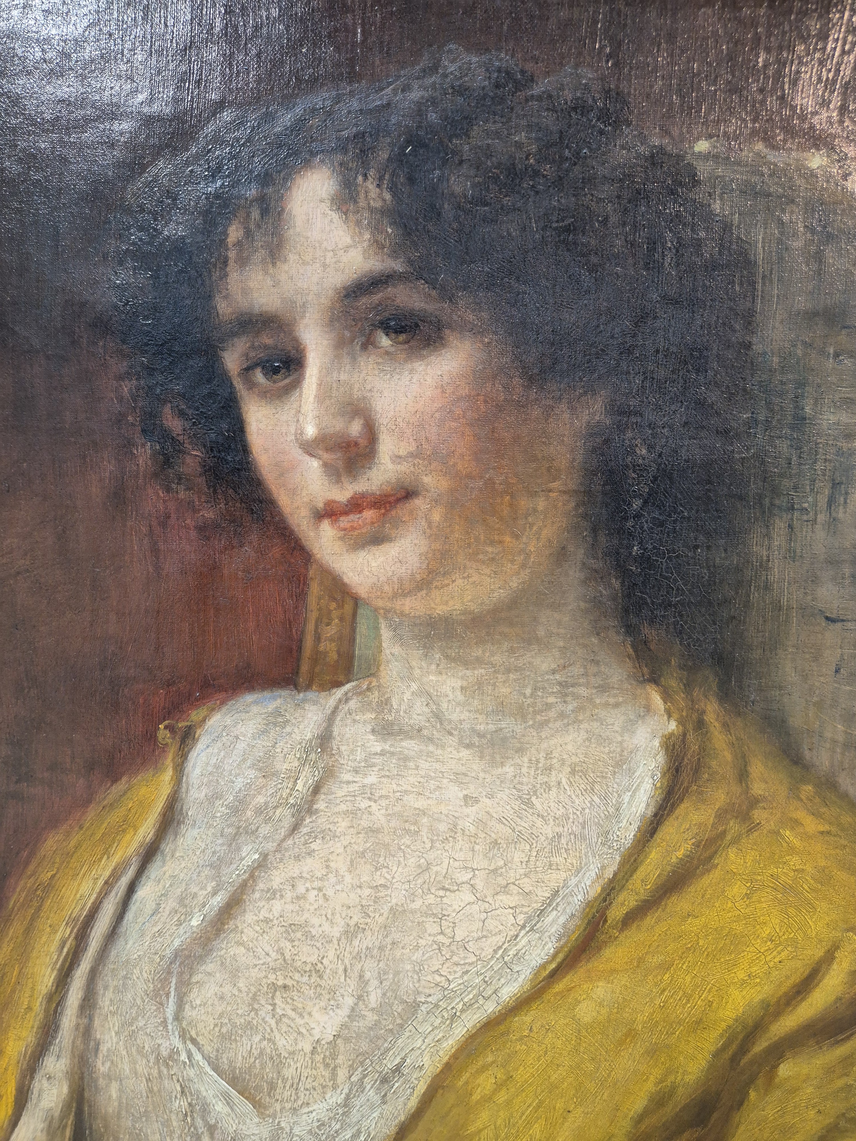 Detail a: Felix Possart, 1837-1928 Berlin, Porträt einer jungen Frau, Öl/Lwd, rest., rechts unten sign., links oben bezeichnet: Auguste Vittali geb. Ditt, ...