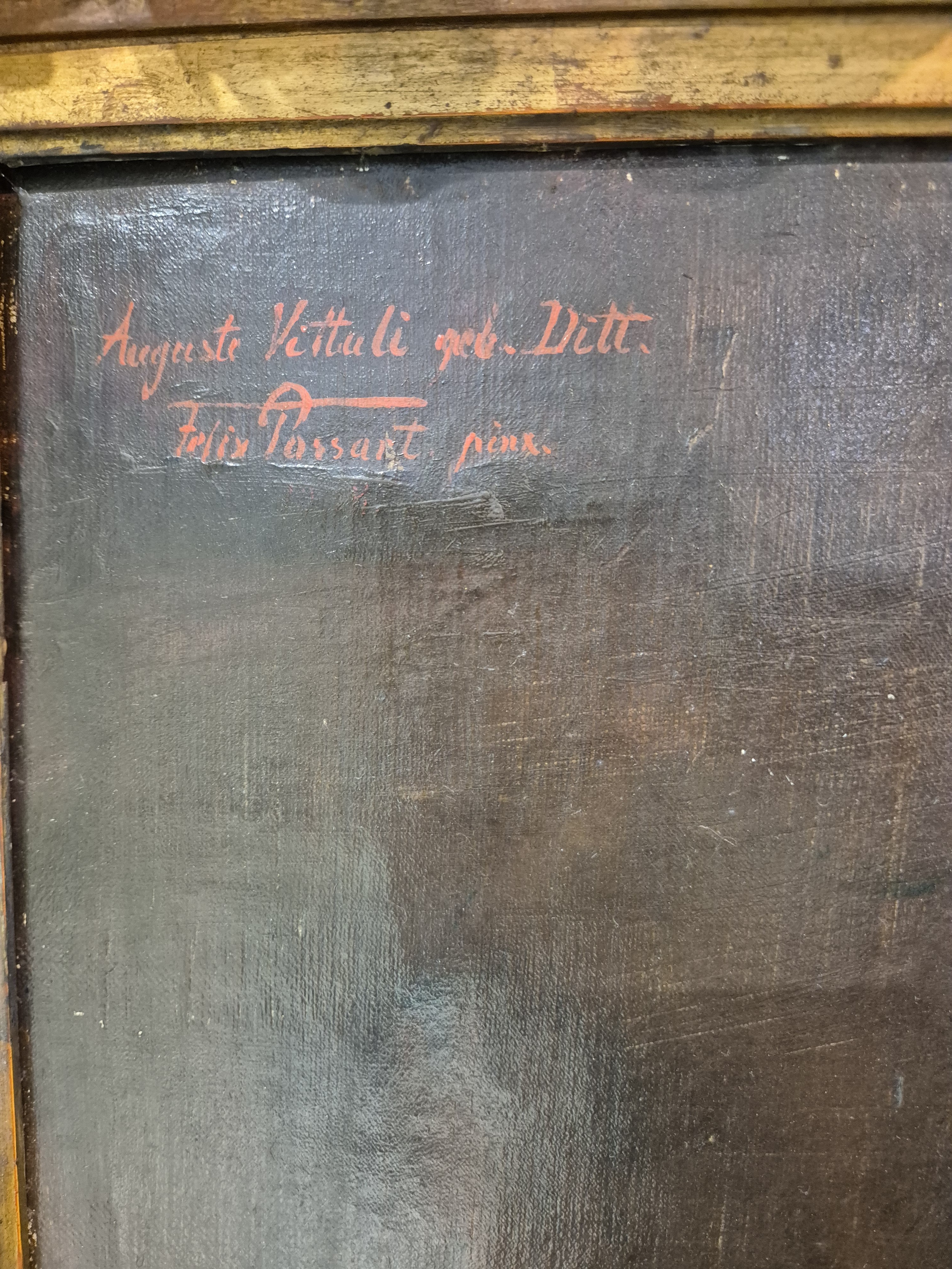 Detail d: Felix Possart, 1837-1928 Berlin, Porträt einer jungen Frau, Öl/Lwd, rest., rechts unten sign., links oben bezeichnet: Auguste Vittali geb. Ditt, ...