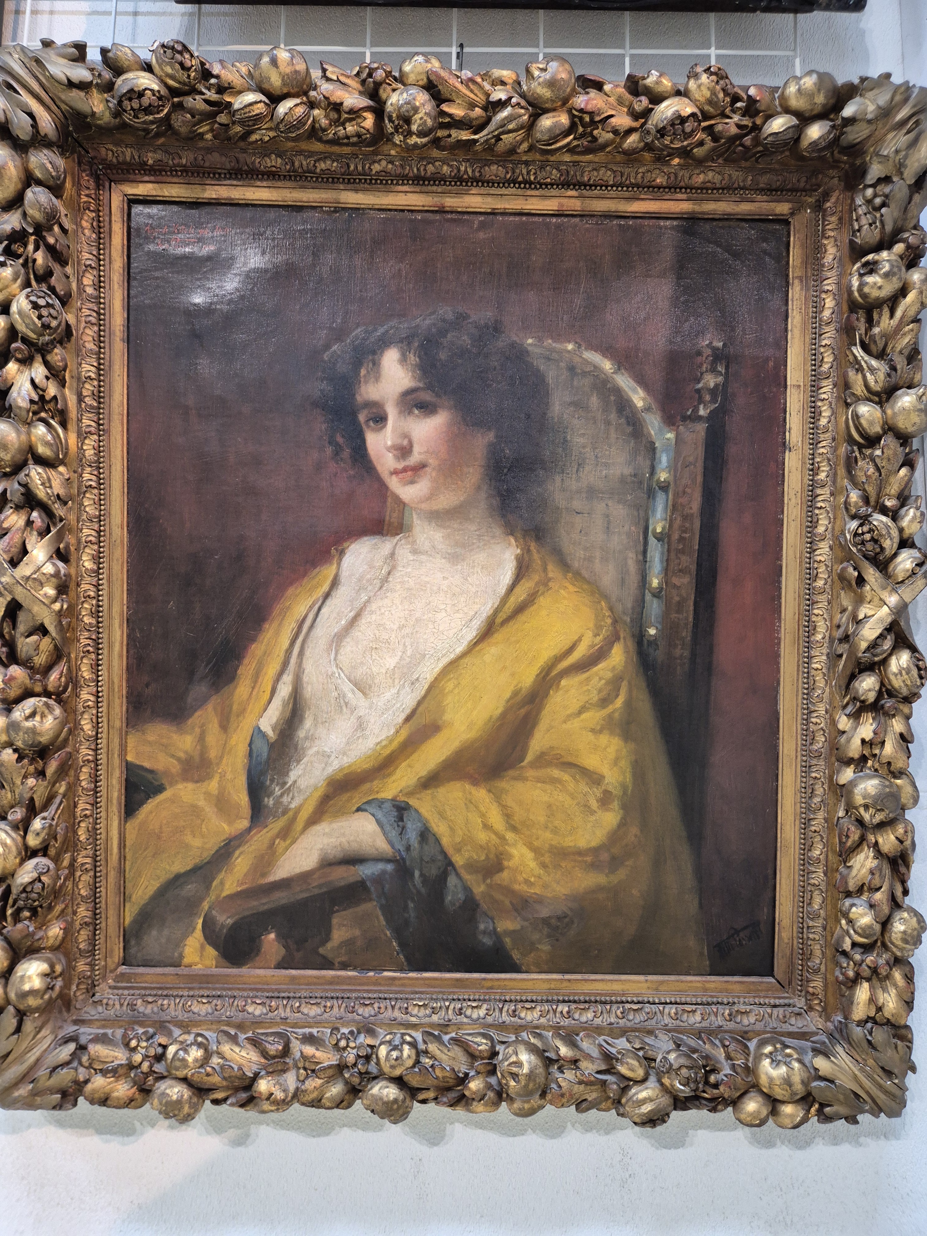 Detail e: Felix Possart, 1837-1928 Berlin, Porträt einer jungen Frau, Öl/Lwd, rest., rechts unten sign., links oben bezeichnet: Auguste Vittali geb. Ditt, ...