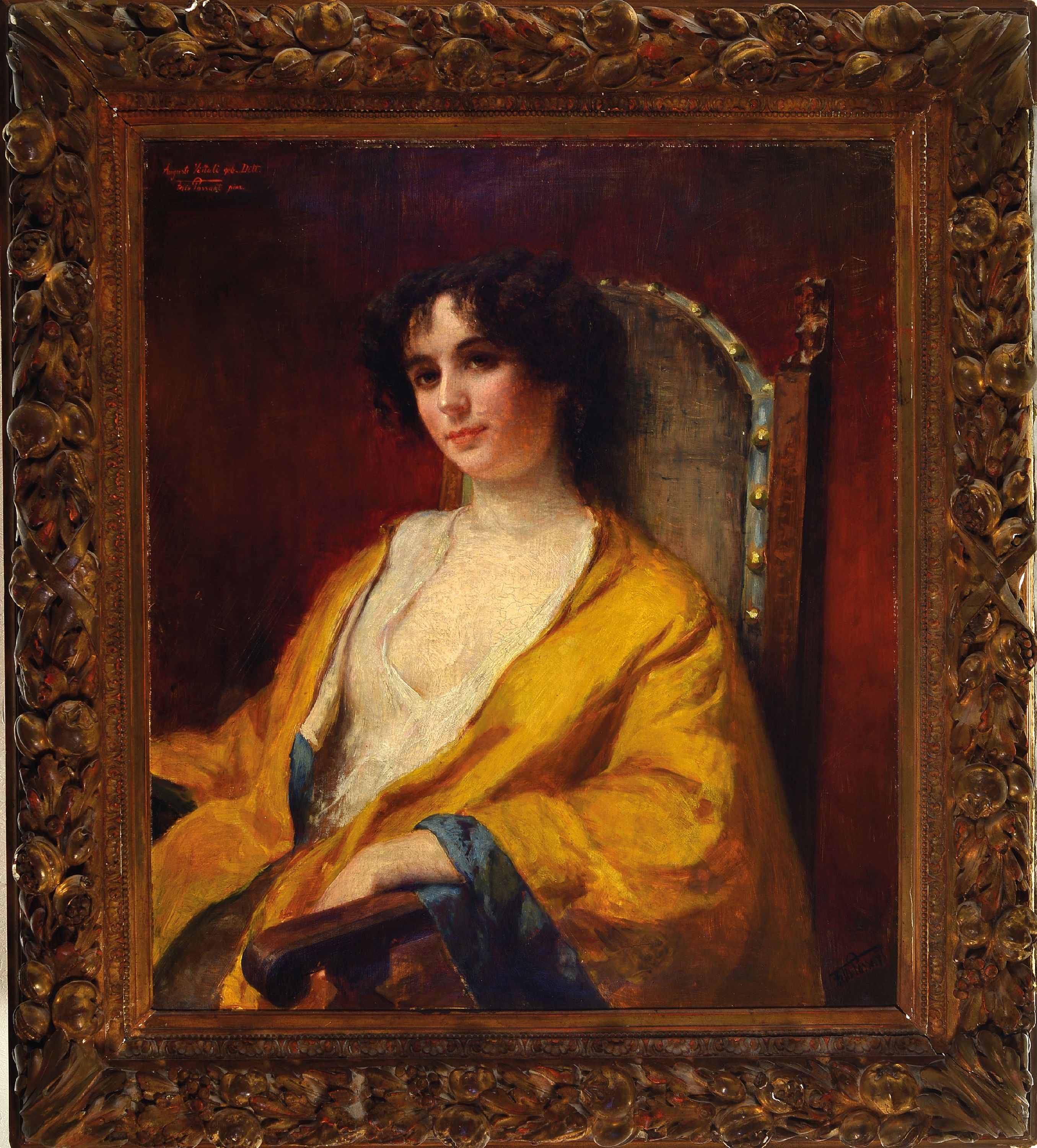 Detail k: Felix Possart, 1837-1928 Berlin, Porträt einer jungen Frau, Öl/Lwd, rest., rechts unten sign., links oben bezeichnet: Auguste Vittali geb. Ditt, ...