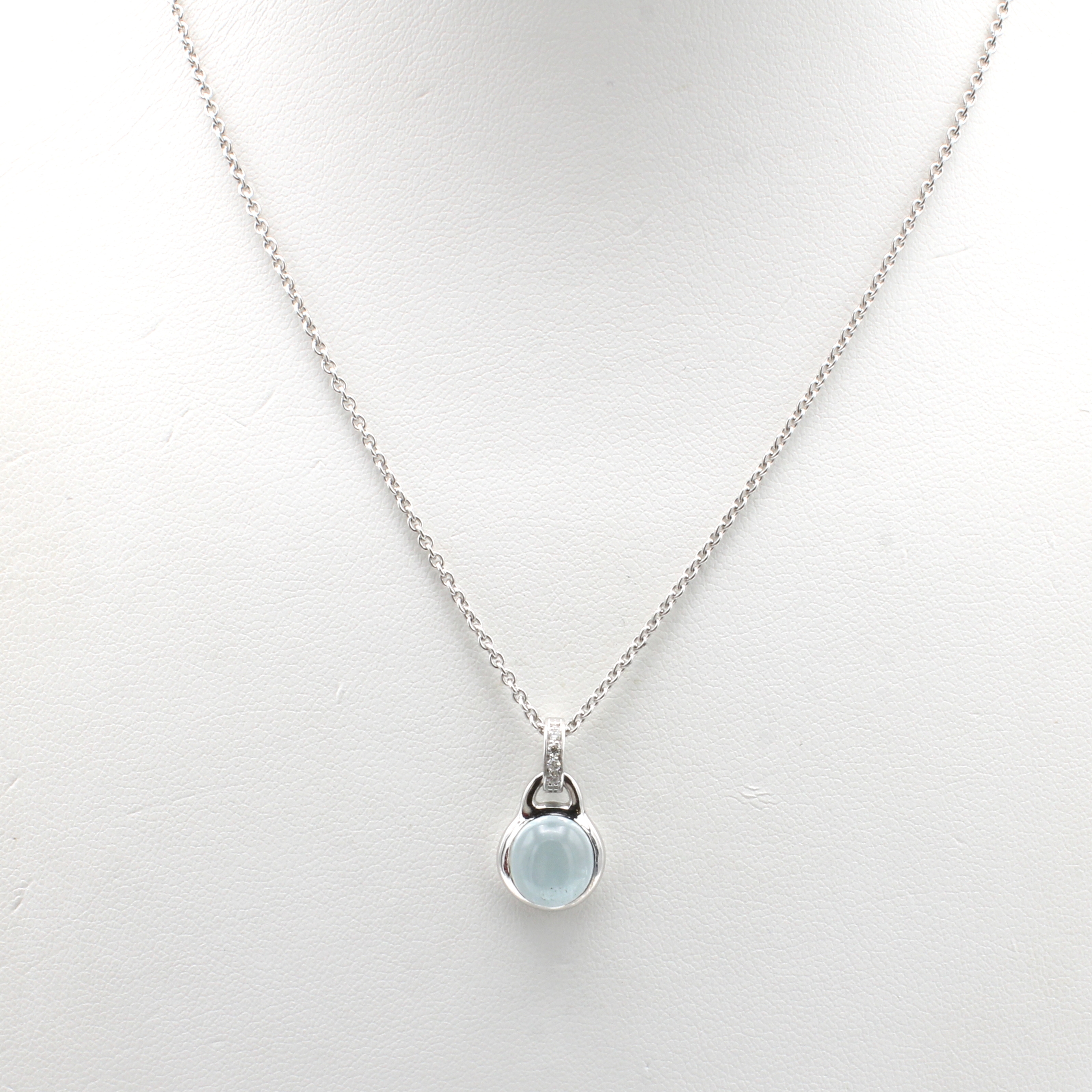 Image 27019714 - Anhänger mit Aquamarin und Brillant an Kette, WG 585/000, Brill. ca. 0.04 ct Weiß/si, ...