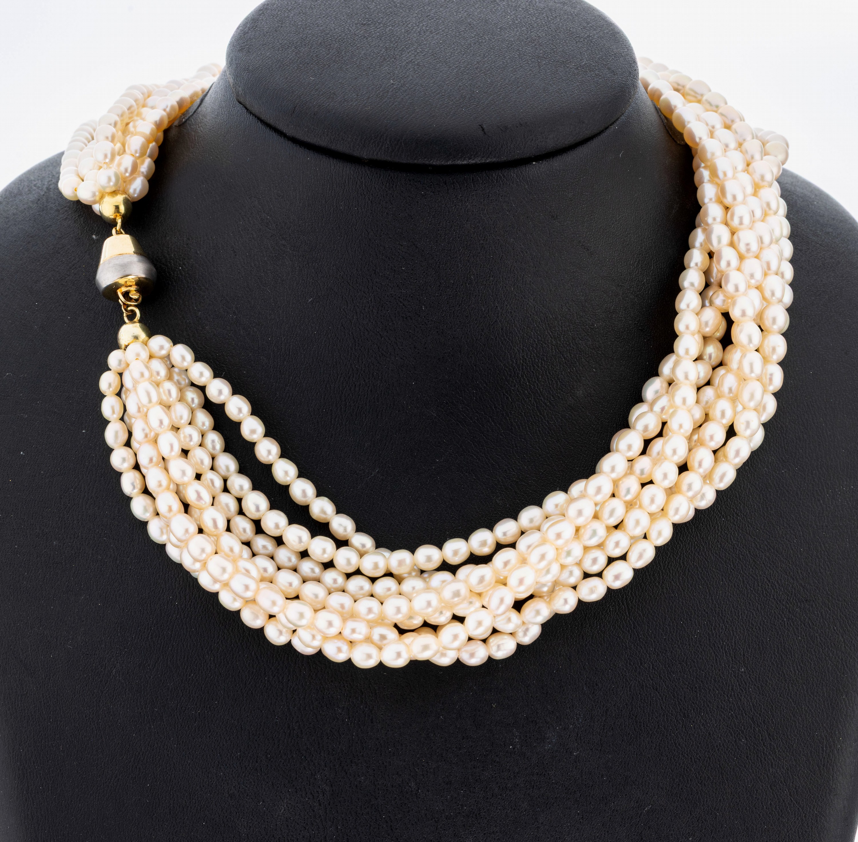 Image 27019738 - Zuchtperl-Collier mit 14 kt Gold Schließe, GG/WG 585/000, 8-rhg. champagnerfarb. ovale ...