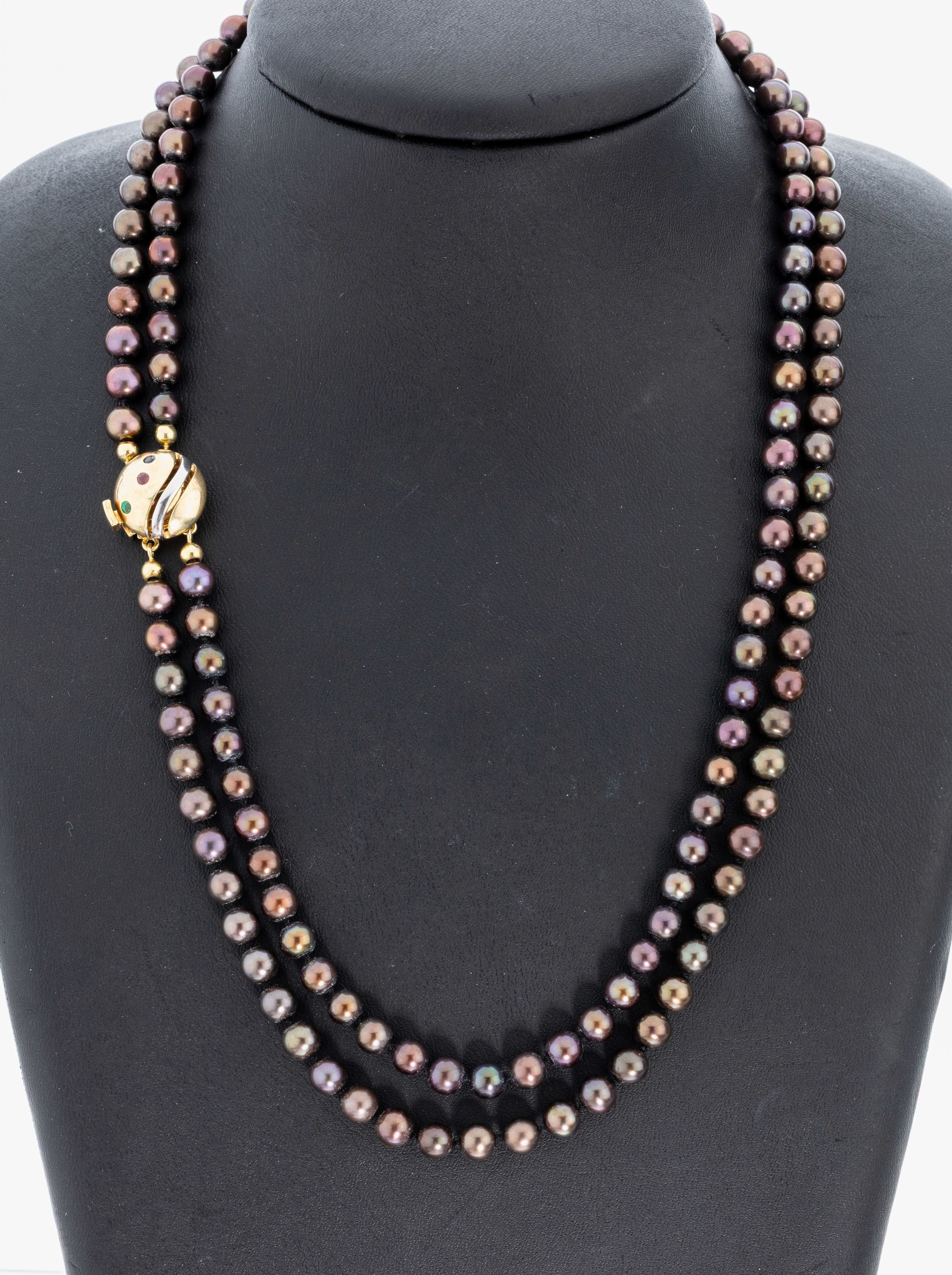 Image 27019740 - Perl-Collier mit 14 kt Gold Schmuckschließe, GG/WG 585/000, 2-rhg. anthrazitfarb. ...