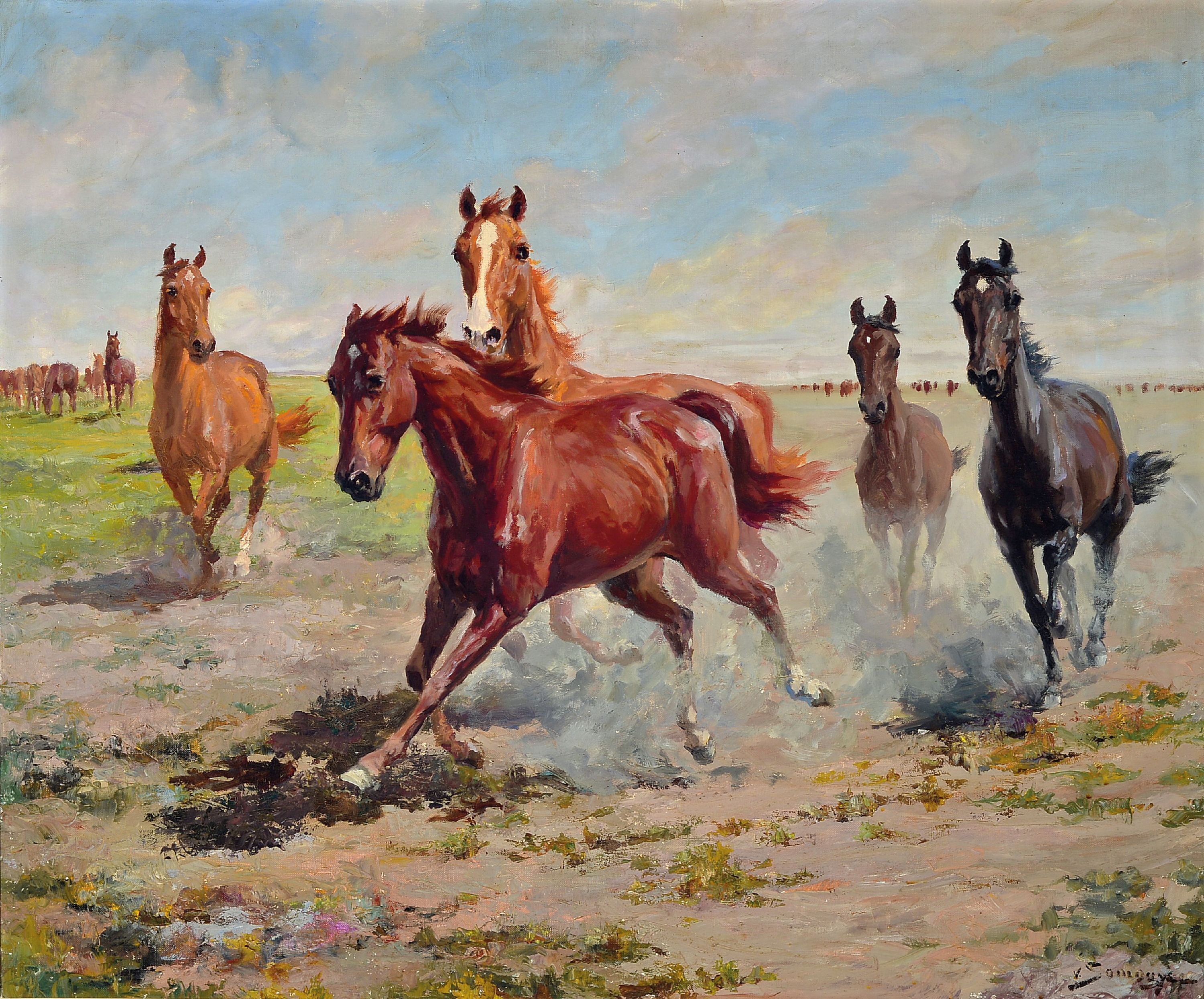 Image 27019742 - Istvan von Somogyi, 1897 Ogyalla/Ungarn-1971 Budapest, Wildpferde in der Puszta, ...