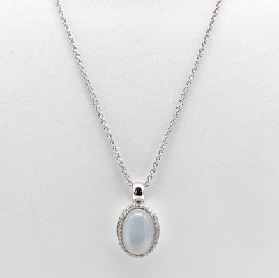 27019718a - Anhänger mit Mondstein und Brillanten an Kette, WG 585/000, Brill. zus. ca. 0.34 ct ...