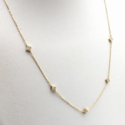 27019734a - Collier mit Brillanten, GG 585/000, 5 rautenförm. Elemente beidseitig bes. m. ...