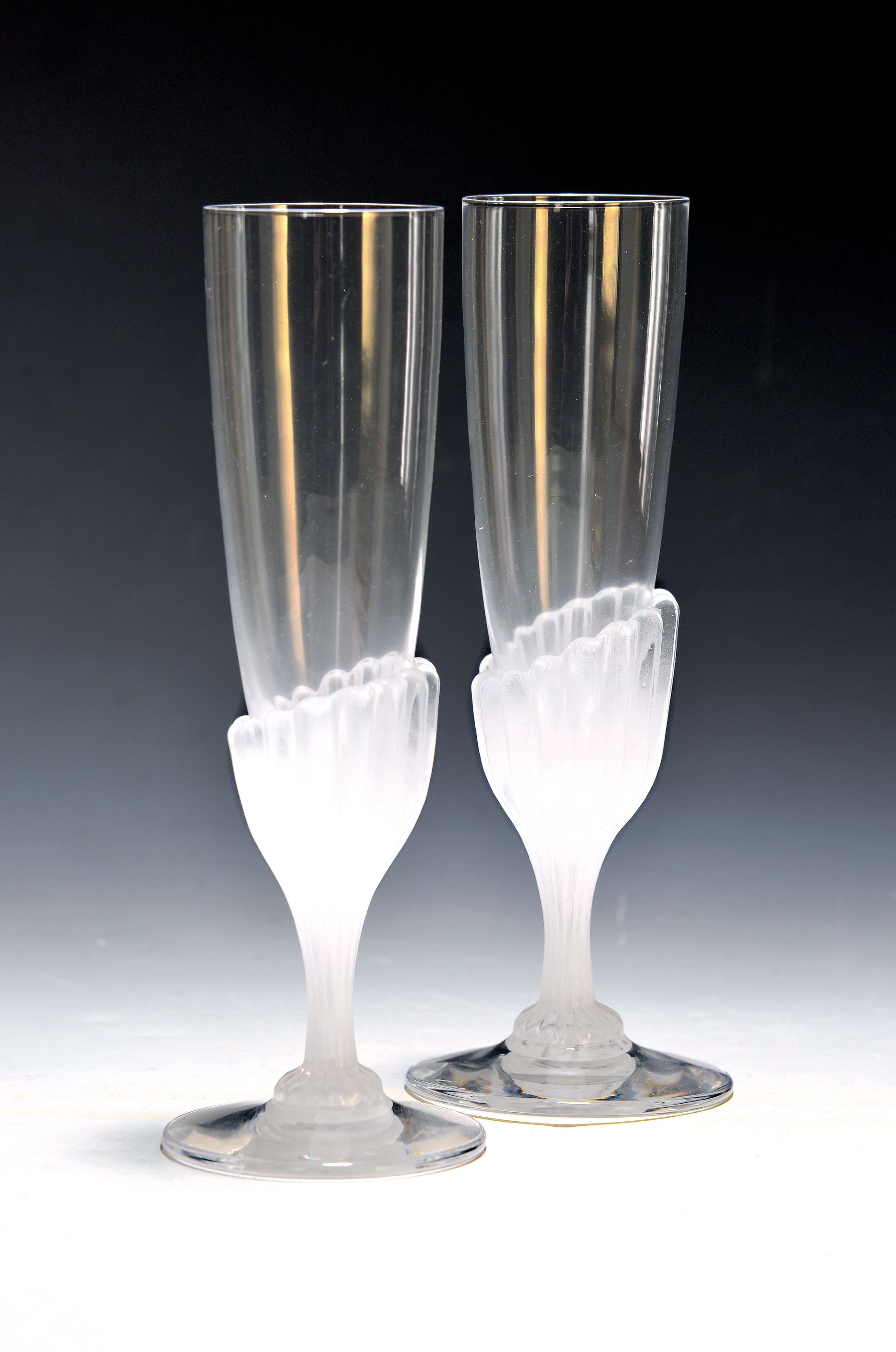 Image 27019833 - Paar Sektkelche/Sektflöten, Daum Nancy, farbloses Glas, Fuß mit weißen ...