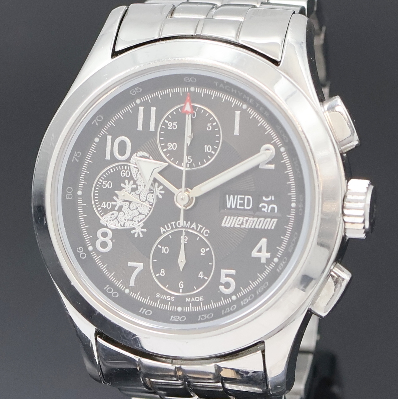 Detail a: WIESMANN Armbandchronograph in Edelstahl, Schweiz um 2005, Automatik, beids. vergl., Boden verschr., neutr. Stahlband m. dopp. Faltschl., Saphirglas, ...