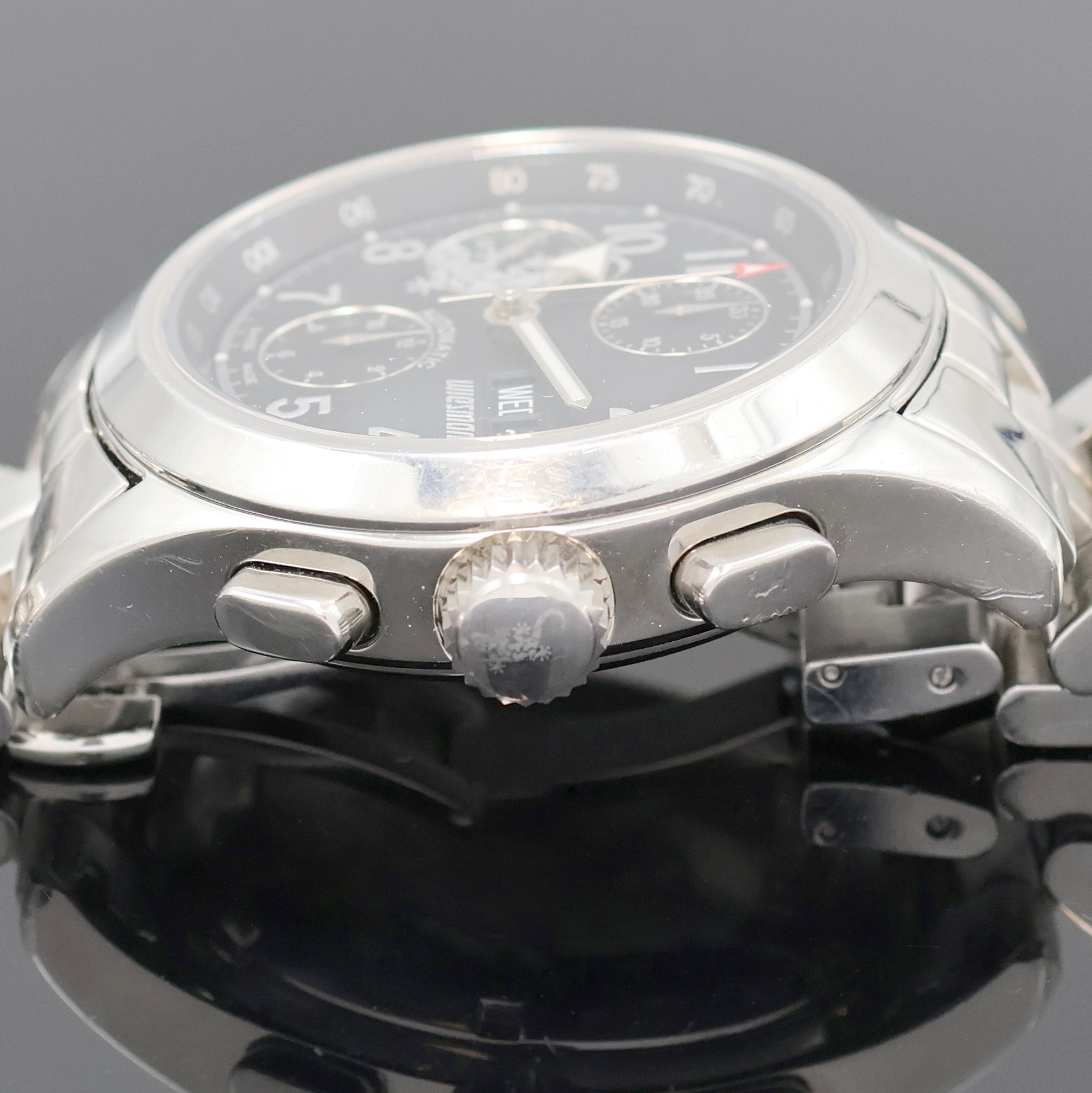Detail d: WIESMANN Armbandchronograph in Edelstahl, Schweiz um 2005, Automatik, beids. vergl., Boden verschr., neutr. Stahlband m. dopp. Faltschl., Saphirglas, ...
