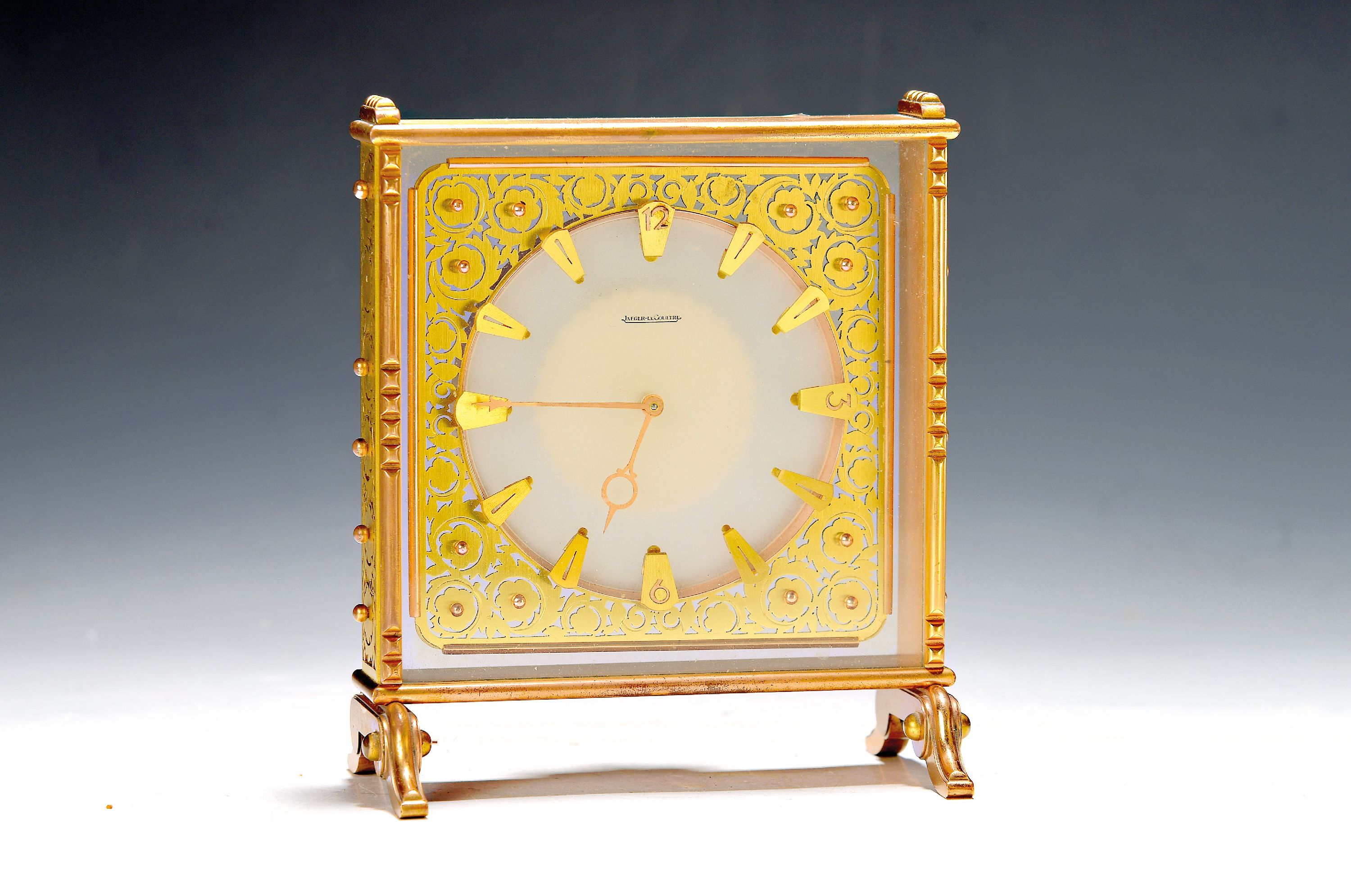 Image 27019844 - Tischuhr Jaeger-LeCoultre, 60er Jahre, Messinggehäuse, vorne Glasabdeckung hinten ...