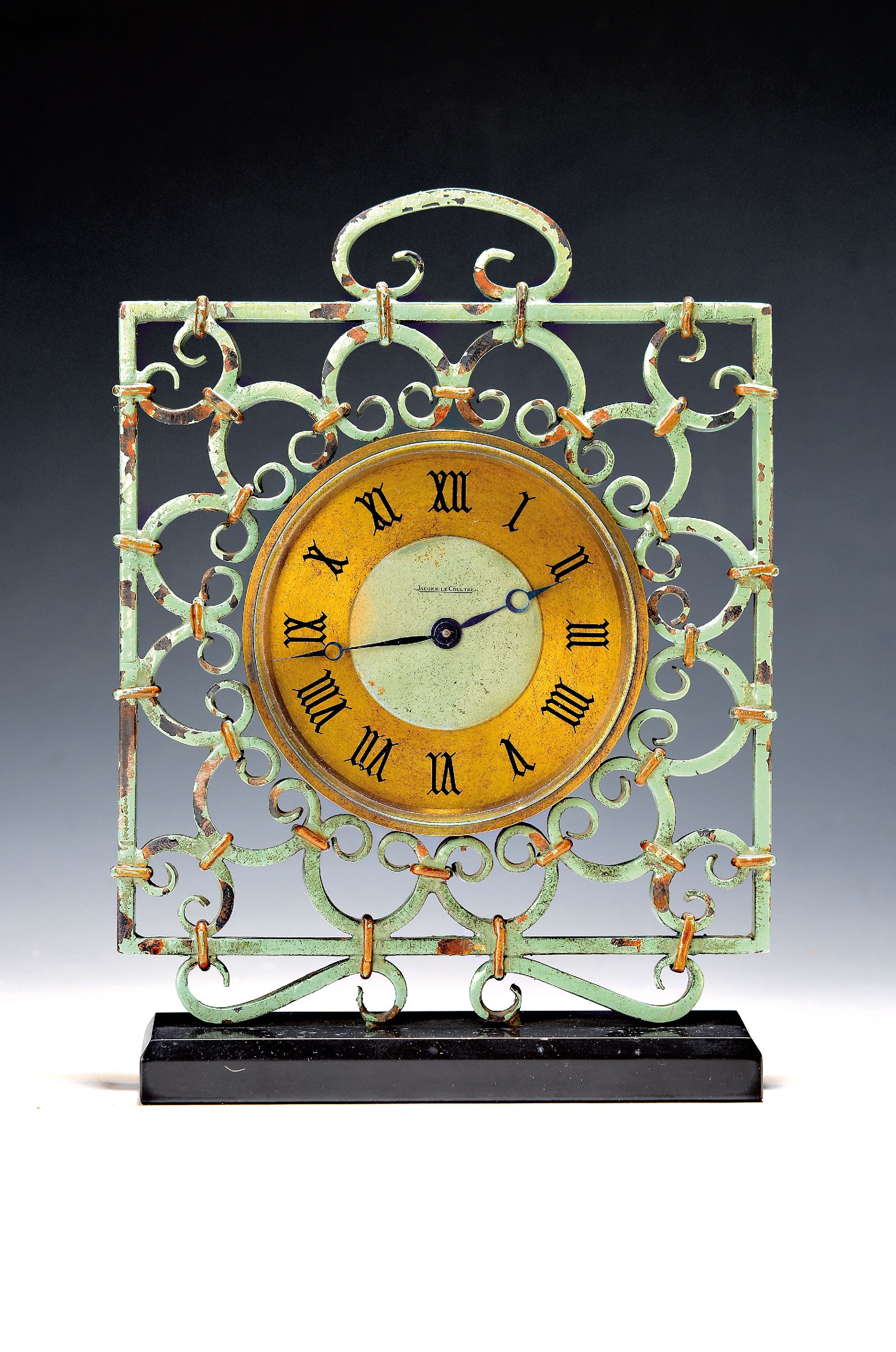 Image 27019845 - Tischuhr Jaeger-LeCoultre, 60er Jahre, schwarze Marmorplatte mit Ziergitter, ...