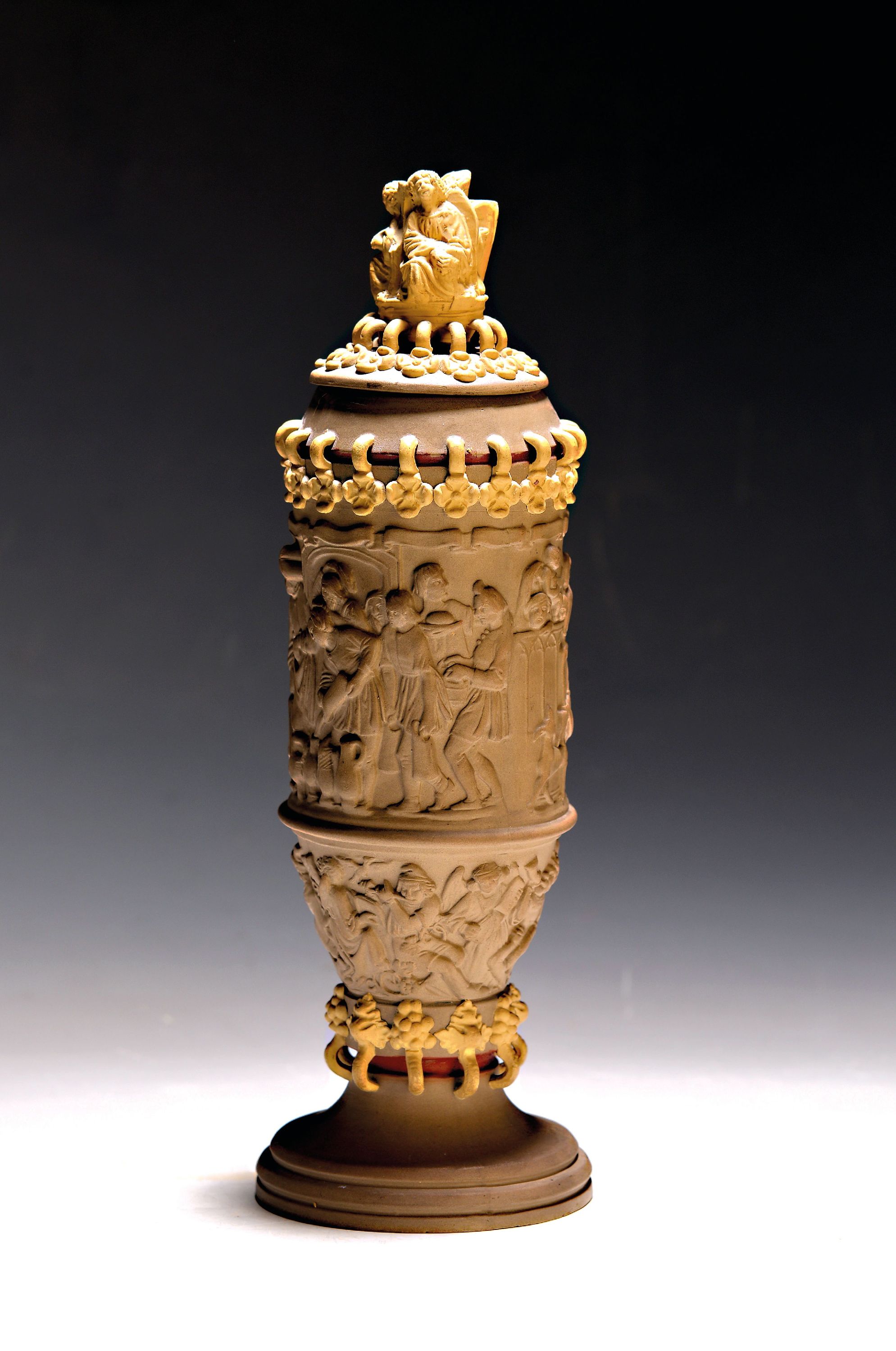 Image 27019856 - Deckelpokal, Mettlach, Villeroy & Boch, um 1880, Dekor ´Abendmahl´, Feinsteinzeug, ohne ...